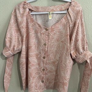 LARA Blush Leaf Print Blouse